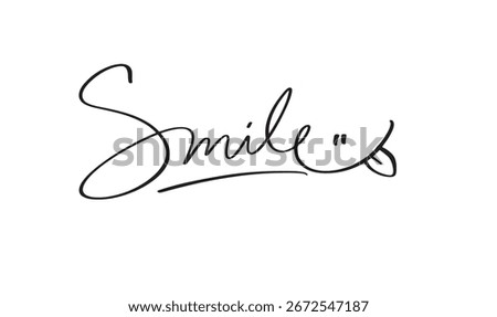 Smile icon text font calligraphy hand written lettering script black color object Smile icon happy cheerful enjoy face positive motivation Smile icon emotion lifestyle business mouth laughing Smile