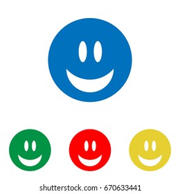 Smile Icon. Vector. Big blue flat icon with red, green and yellow small icons at white background. Isolated.