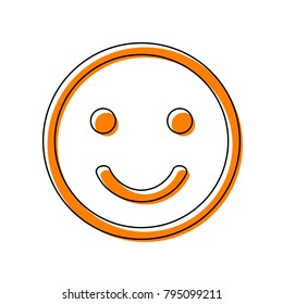 Smile icon. Vector. Black line icon with shifted flat orange filled icon on white background. Isolated.
