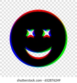 Smile Icon. Vector. Black icon with red-green-blue contours on transparent background.