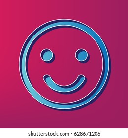 Smile icon. Vector. Blue 3d printed icon on magenta background.