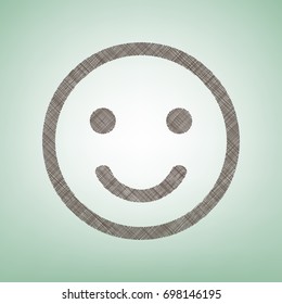 Smile icon. Vector. Brown flax icon on green background with light spot at the center.
