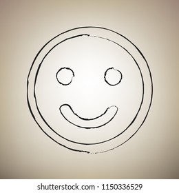 Smile icon. Vector. Brush drawed black icon at light brown background.