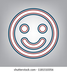Smile icon. Vector. Dark red, transparent and midnight green stroke of white icon at grayish background.