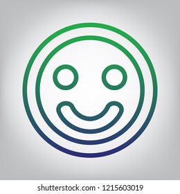Smile icon. Vector. Green to blue gradient contour icon at grayish background with light in center.