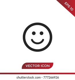 Vetor de ícone de sorriso. Símbolo feliz. Pictograma facial, sinal vetorial plano isolado em fundo branco. Ilustração vetorial simples para design gráfico e web.