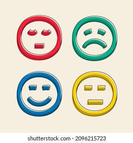 Vector de iconos de sonrisa. Iconos de caras con caracteres diferentes. Sonríe. Tristeza. Alegría.