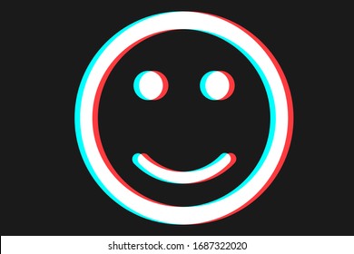 Smile icon Vector illustration in blue red and white colors. Emoji on dark background. Сharacter for web or card design. Smile icon logo, app, UI.