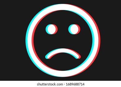 Icono sonrisa Ilustración vectorial en colores azul rojo y blanco. Emoji triste sobre fondo oscuro. С para el diseño web o de tarjetas. Icono de sonrisa, aplicación, UI.
