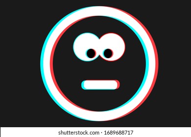 Smile icon Vector illustration in blue red and white colors. Big eyes emoji on dark background. Сharacter for web or card design. Smile icon logo, app, UI.