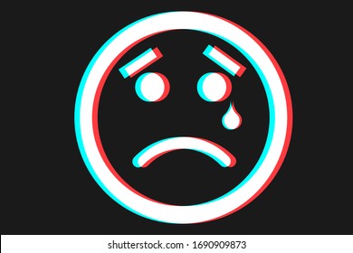 Smile icon Vector illustration in blue red and white colors. Emoji on dark background. Сharacter for web or card design. Smile icon logo, app, UI.