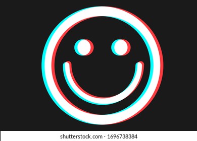 Smile icon Vector illustration in blue red and white colors. Emoji on dark background. Сharacter for web or card design. Smile icon logo, app, UI.