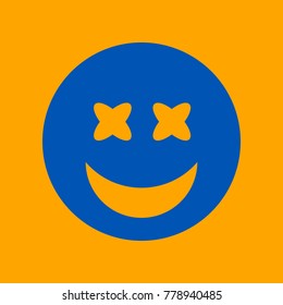 Smile Icon. Vector. Medium teal blue icon on orange background.