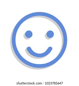 Smile icon. Vector. Neon blue icon with cyclamen polka dots pattern with light gray shadow on white background. Isolated.