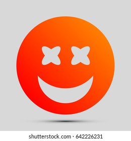 Smile Icon. Vector. Orange, red-yellow icon with shadow on gray background.