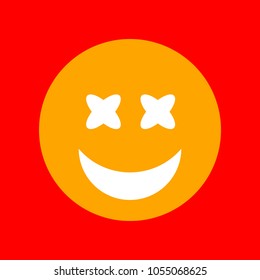Smile Icon. Vector. Orange icon with white holes if exist at red background. Isolated.