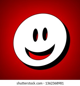 Smile Icon. Vector. Perspective view of white icon with black outline at reddish background.