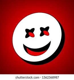 Smile Icon. Vector. Perspective view of white icon with black outline at reddish background.