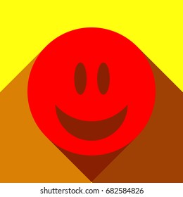 Smile Icon. Vector. Red icon with two flat reddish shadows on yellow background.