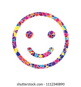 Smile icon. Vector. Stained glass icon on white background. Colorful polygons. Isolated.