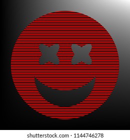 Smile Icon. Vector. Striped red and black icon at gradient blackish background. Zebra.