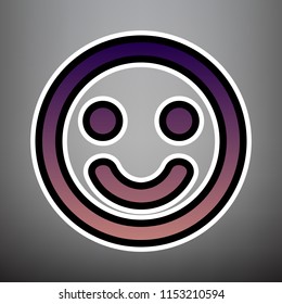Smile icon. Vector. Violet gradient icon with black and white linear edges at gray background.