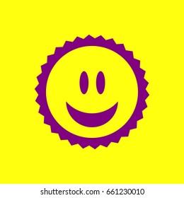 Smile Icon. Vector. Violet label with hole as icon on yellow background.