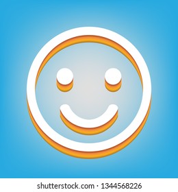 Smile icon. Vector. White icon with 3d warm-colored gradient body at sky blue background.