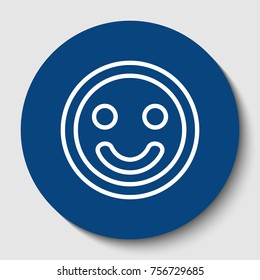 Smile icon. Vector. White contour icon in dark cerulean circle at white background. Isolated.