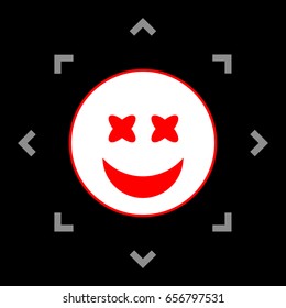 Smile Icon. Vector. White icon in gray focus like mandala on black background.