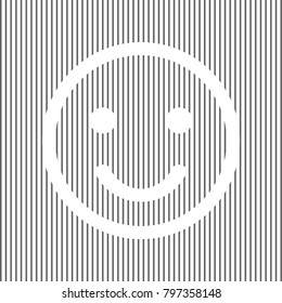 Smile icon. Vector. White icon on grayish striped background. Optical illusion.
