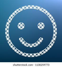 Smile icon. Vector. White textured icon at lapis lazuli gradient background.