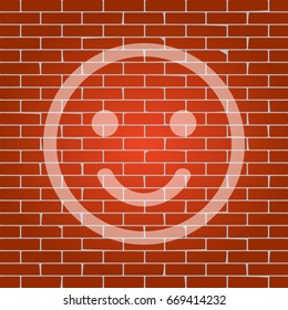 Smile icon. Vector. Whitish icon on brick wall as background.