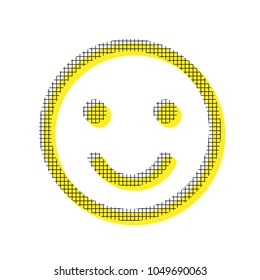 Smile icon. Vector. Yellow icon with square pattern duplicate at white background. Isolated.