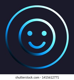 Smile icon. White, cyan and blue gradient icon as round button in white shell at dark blue background. Illustration.
