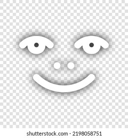 Smile icon. White Icon with dropped natural gray Shadow at transparent Background. Illustration.