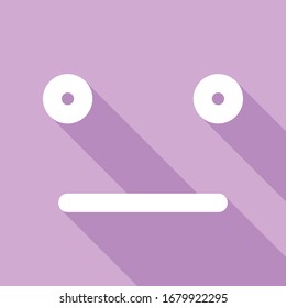 Smile icon. White Icon with long shadow at purple background. Illustration.