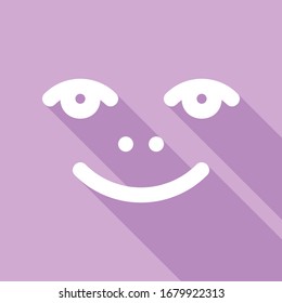 Smile icon. White Icon with long shadow at purple background. Illustration.