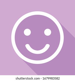 Smile icon. White Icon with long shadow at purple background. Illustration.