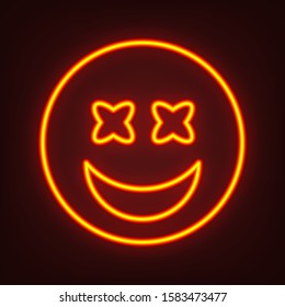 Smile Icon. Yellow, orange, red neon icon at dark reddish background. Illumination. Illustration.