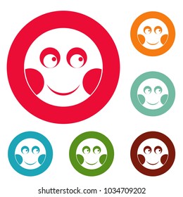 Smile icons circle set vector isolated on white background