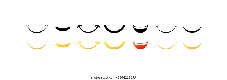 Smile icons. Different styles, big smile, open mouth smile. Vector icons