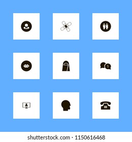 smile icons. lips, businessman, arab woman and person monitor vector icons set