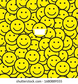 Smile icons pattern. One person in medical mask. Seamless pattern. Wearing mask to stop spreading the infections, including dangerous Coronavirus (Covid-19). Responsibility. Vector illustration.