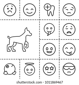 Smile icons. set of 13 editable outline smile icons such as smiling emot, crying emot, emoji angel, happe emoji with star eyes, dental care