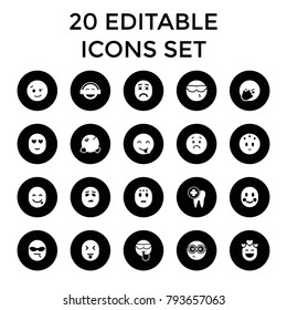 Smile icons. set of 20 editable filled smile icons such as wink emot, cool emot in sunglasses, nerd emoji, emoji, dental care. best quality smile elements in trendy style.