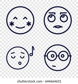 Smile icons set. set of 4 smile outline icons such as blush, emoji listening music, rolling eyes emot