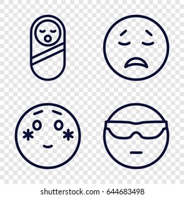 Smile icons set. set of 4 smile outline icons such as baby food, crying emot, cool emot in sunglasses