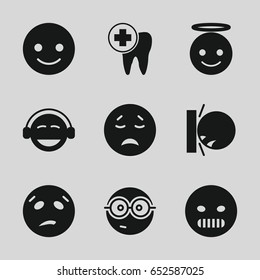 Smile icons set. set of 9 smile filled icons such as smiling emot, crying emot, emoji angel, nerd emoji, emoji