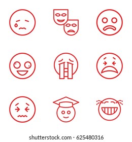 Smile icons set. set of 9 smile outline icons such as crazy emot, crying emot, graduate emoji, crying emoji, sad smiley